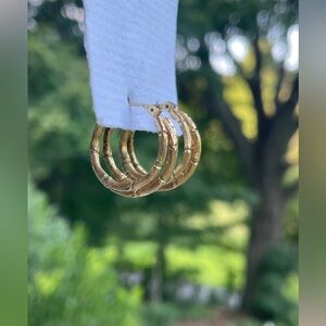 Vintage Monet Bamboo Style Gold Tone Triple Hoop Earrings